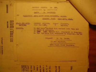 12th Light Horse Regiment Routine Order No. 129, 15 July 1916