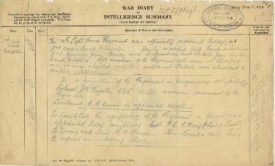 12th Light Horse Regiment War Diary, 22 February - 25 February 1916