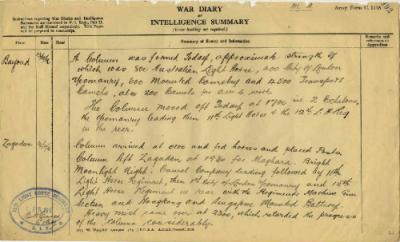 12th Light Horse Regiment War Diary, 4 October - 12 October 1916 