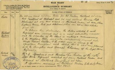 12th Light Horse Regiment War Diary, 16 October - 20 October 1916 