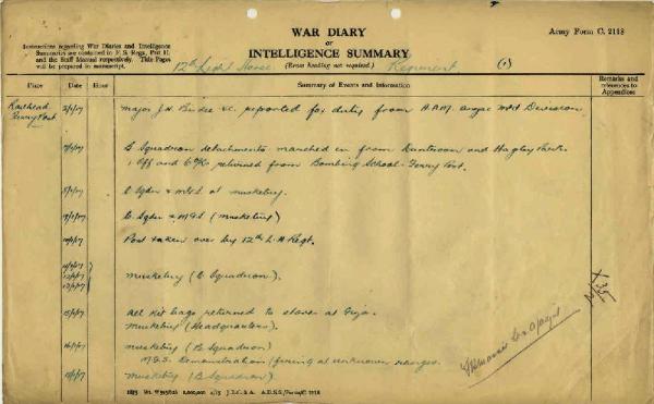 12th Light Horse Regiment War Diary, 5 January - 18 January 1917