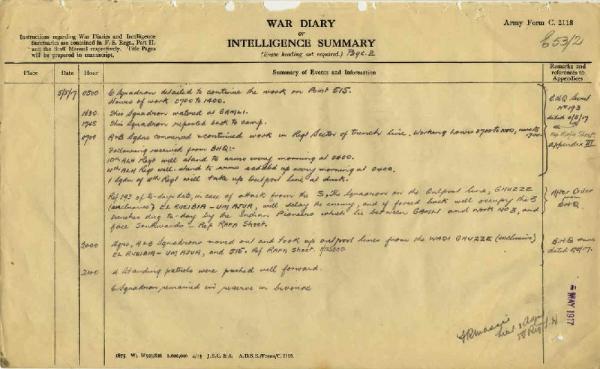12th Australian Light Horse Regiment War Diary, 5 May - 5 May 1917 