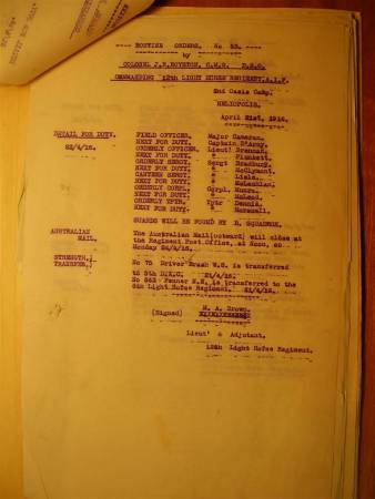12th Light Horse Regiment Routine Order No. 53, 21 April 1916
