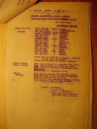 12th Light Horse Regiment Routine Order No. 54, 22 April 1916