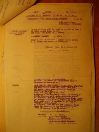 12th Light Horse Regiment Routine Order No. 54A, 22 April 1916