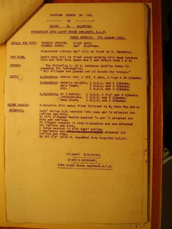 12th Light Horse Regiment Routine Order No. 152, 7 August 1916