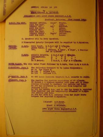 12th Light Horse Regiment Routine Order No. 177, 31 August 1916
