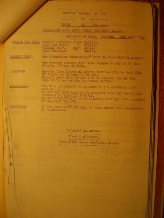 12th Light Horse Regiment Routine Order No. 134, 21 July 1916