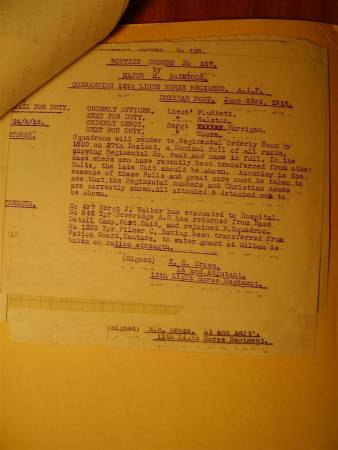 12th Light Horse Regiment Routine Order No. 107, 23 June 1916