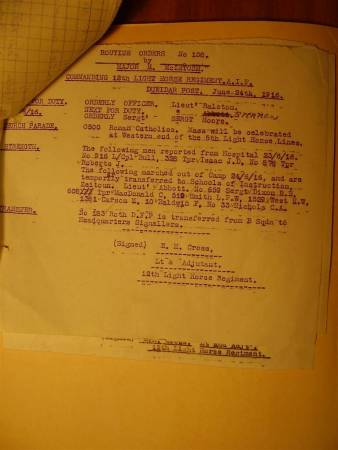 12th Light Horse Regiment Routine Order No. 108, 24 June 1916