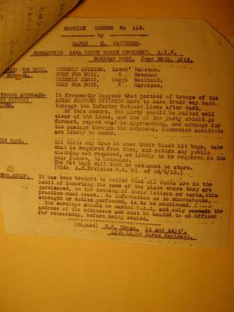 12th Light Horse Regiment Routine Order No. 112, 28 June 1916