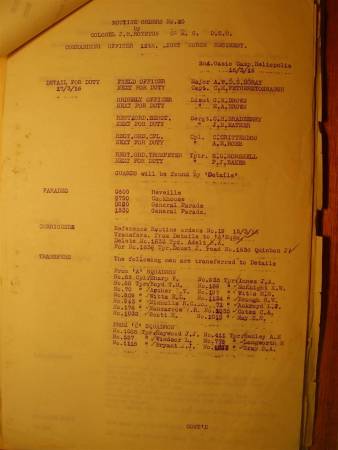 12th Light Horse Regiment Routine Order No. 20, 16 March 1916, p. 1