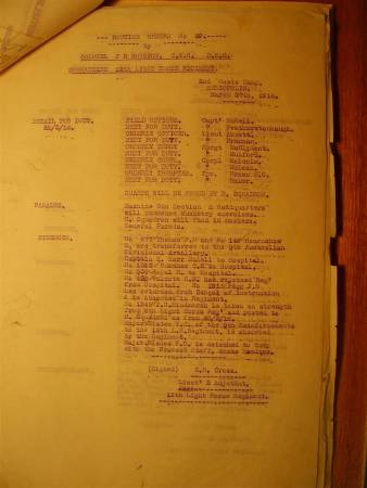 12th Light Horse Regiment Routine Order No. 29, 27 March 1916