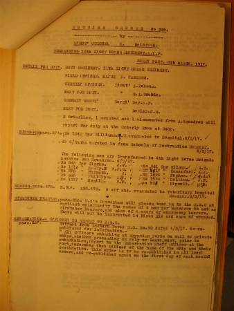 12th Light Horse Regiment Routine Order No. 335, 8 March 1917, p. 1