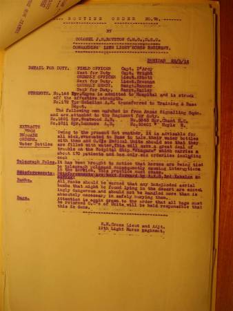 12th Light Horse Regiment Routine Order No. 78, 22 May 1916