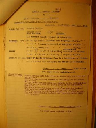 12th Light Horse Regiment Routine Order No. 216, 7 November 1916