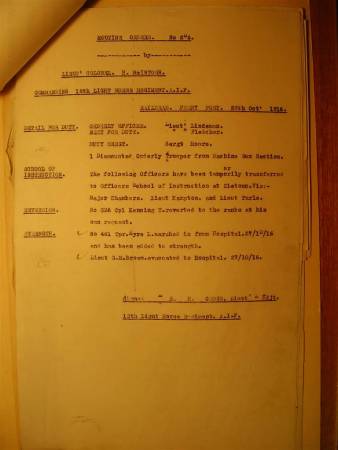 12th Light Horse Regiment Routine Order No. 206, 28 October 1916