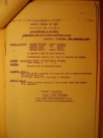 12th Light Horse Regiment Routine Order No. 198, 21 September 1916 