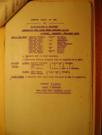12th Light Horse Regiment Routine Order No. 182, 5 September 1916, p. 1