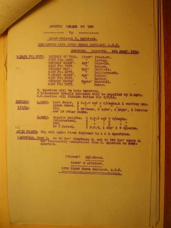 12th Light Horse Regiment Routine Order No. 183, 6 September 1916