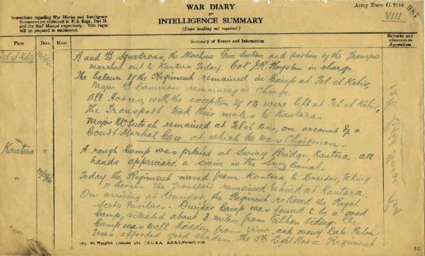 12th Light Horse Regiment War Diary, 14 May - 15 May 1916