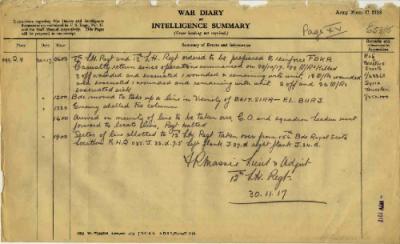 12th Australian Light Horse Regiment War Diary, 30 November - 30 November 1917