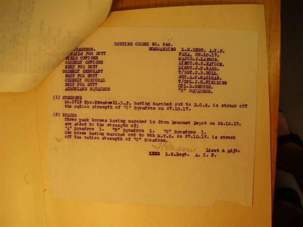 12th Australian Light Horse Regiment Routine Order No. 546, 28 October 1917, p. 1 