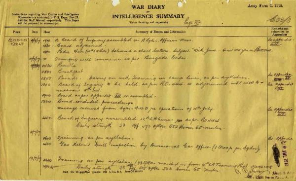 12th Australian Light Horse Regiment War Diary, 9 July - 12 July 1917 