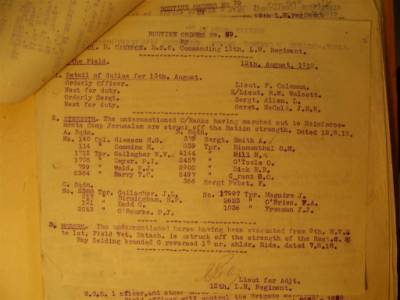 12th Australian Light Horse Regiment Routine Order No. 69, 12 August 1918, p. 1 