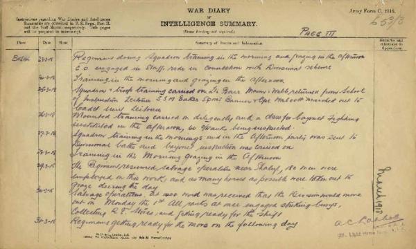 12th Australian Light Horse Regiment War Diary, 23 March - 31 March 1918 