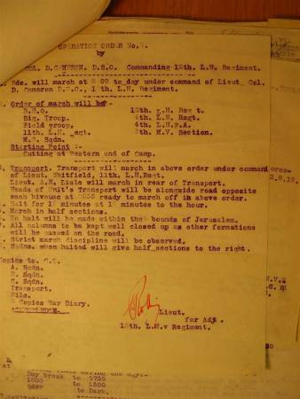 12th Australian Light Horse Regiment Operation Order No. 7, 11 August 1918, p. 1 