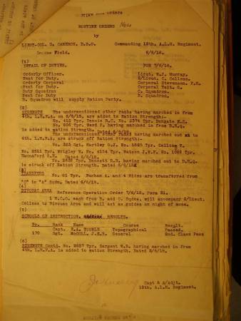 12th Australian Light Horse Regiment Routine Order No. 4, 6 June 1918, p. 1 
