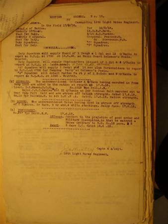 12th Australian Light Horse Regiment Routine Order No. 15, 18 June 1918, p. 1 