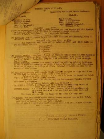 12th Australian Light Horse Regiment Routine Order No. 20, 22 June 1918, p. 1 