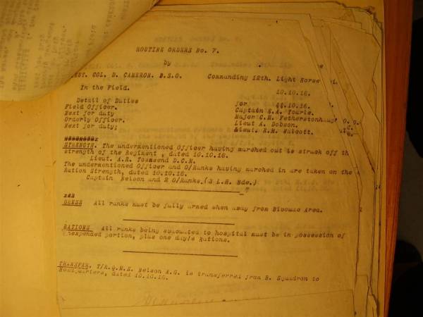 12th Australian Light Horse Regiment Routine Order No. 7, 10 October 1918, p. 1