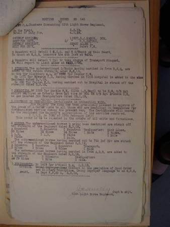 12th Australian Light Horse Regiment Routine Order No. 141, 3 March 1919, p. 1 