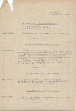 2nd Light Horse Brigade Daily Reports, 1 February 1918