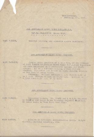 2nd Light Horse Brigade Daily Reports, 1 February 1918 s