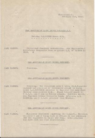 2nd Light Horse Brigade Daily Reports, 6 February 1918