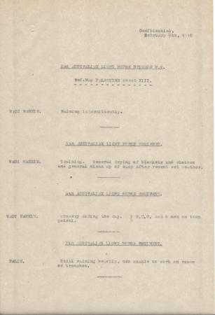 2nd Light Horse Brigade Daily Reports, 9 February 1918