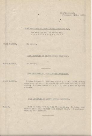 2nd Light Horse Brigade Daily Reports, 10 February 1918
