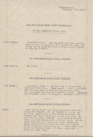 2nd Light Horse Brigade Daily Reports, 13 February 1918 s