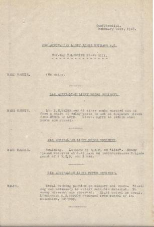 2nd Light Horse Brigade Daily Reports, 14 February 1918 s