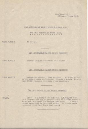 2nd Light Horse Brigade Daily Reports, 15 February 1918