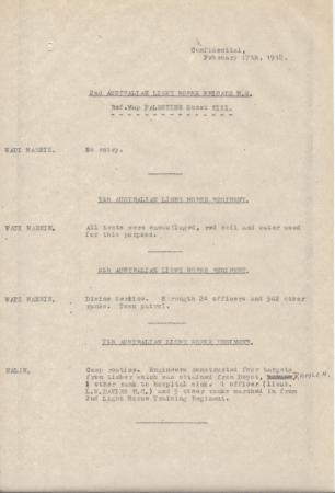 2nd Light Horse Brigade Daily Reports, 17 February 1918