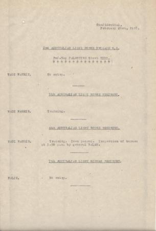 2nd Light Horse Brigade Daily Reports, 21 February 1918
