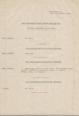 2nd Light Horse Brigade Daily Reports, 22 February 1918