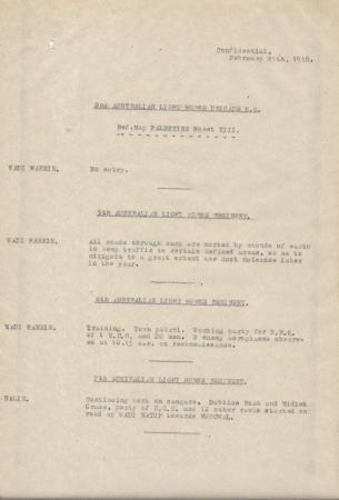 2nd Light Horse Brigade Daily Reports, 25 February 1918