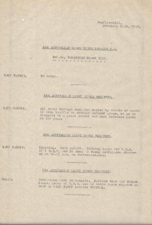 2nd Light Horse Brigade Daily Reports, 25 February 1918 s