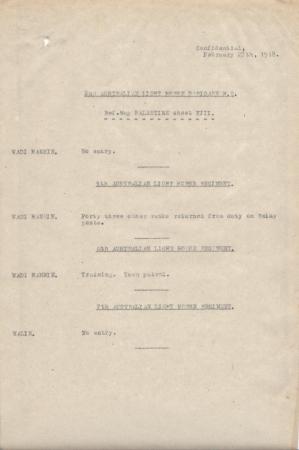 2nd Light Horse Brigade Daily Reports, 27 February 1918